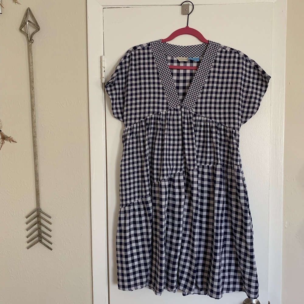 Gingham V-Neck Swing Dress
